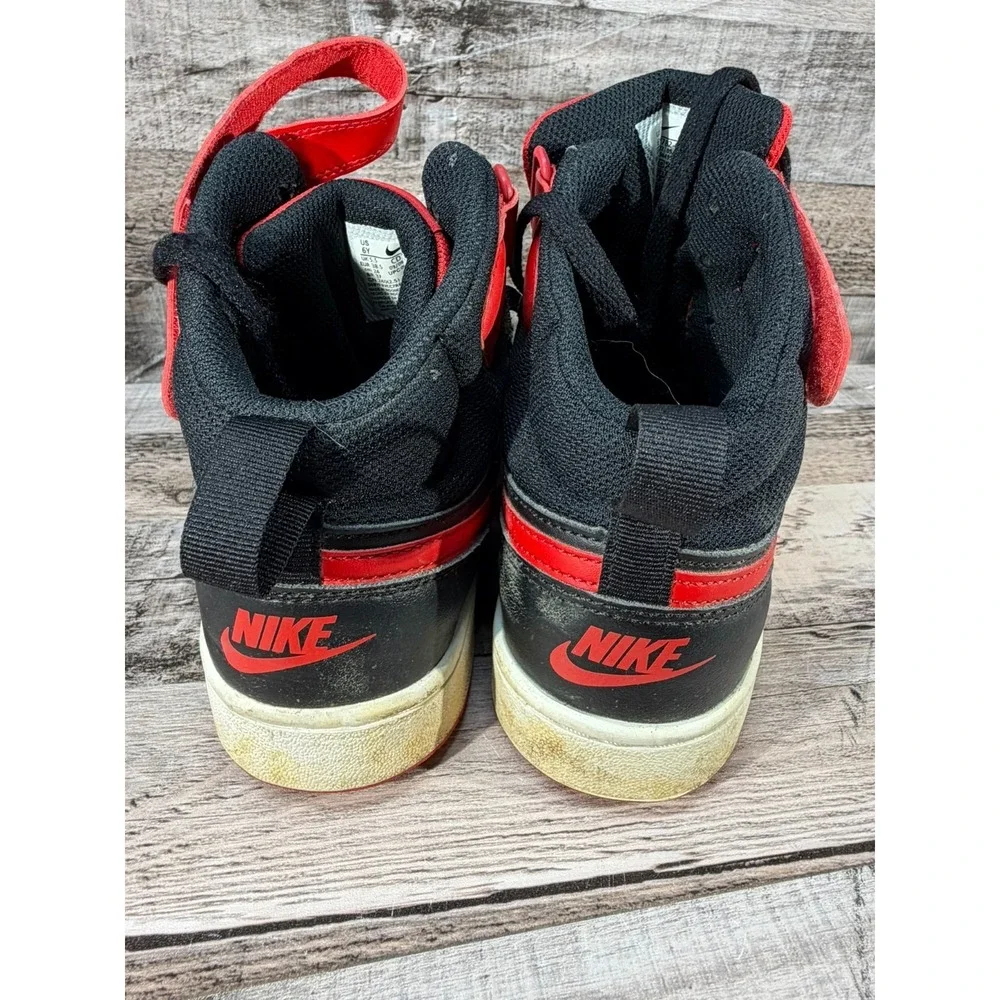 Nike Boys Court Borough Mid 2 GS CD7782-003 Black Red White Sneaker Shoes Sz 6Y